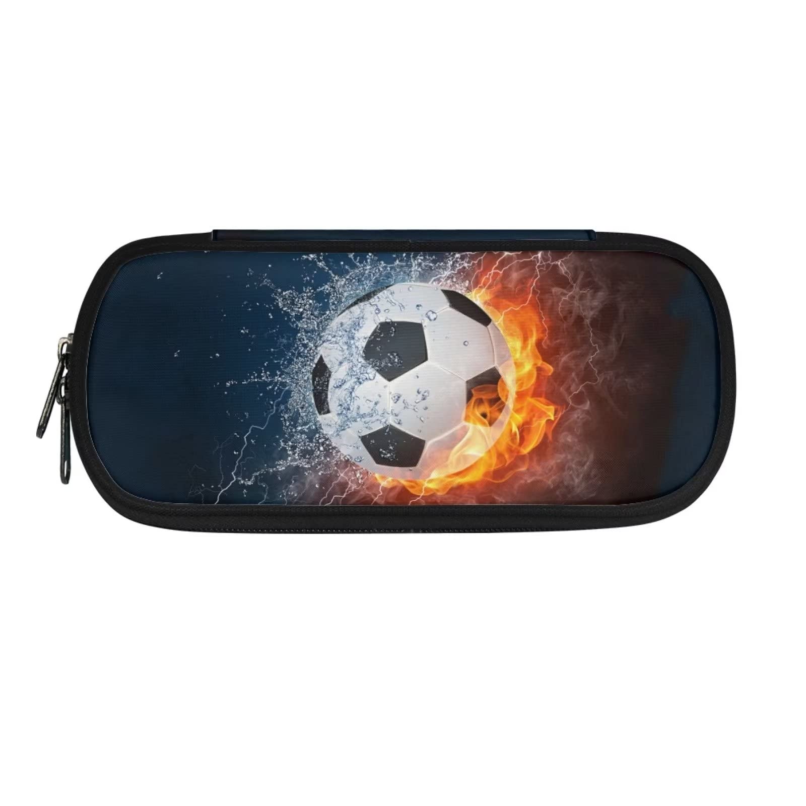 DISNIMO Fire Soccer Ball Large Storage Pencil Pen Case Bag with Zipper Big Capacity Pouch Organizer for Office College School Travel Holder Box for Boys Girls Football Lovers — image 1
