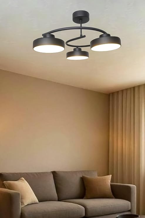 Dönence Led Siyah Renk Modern Tasarım Enerji Tasarruflu Üç Renk Işık Ledli Dekoratif Avize Salon Yemek Odası [Enerji Sınıfı A++]