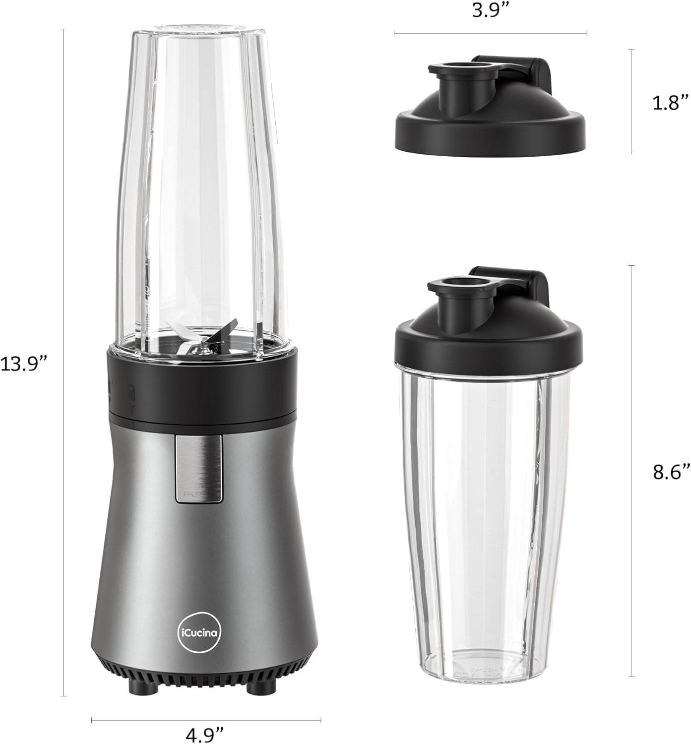 iCucina Blenders for Smoothies and Shakes, 4 * 28 oz To-Go Portable Cups with Lids, Easy to Clean