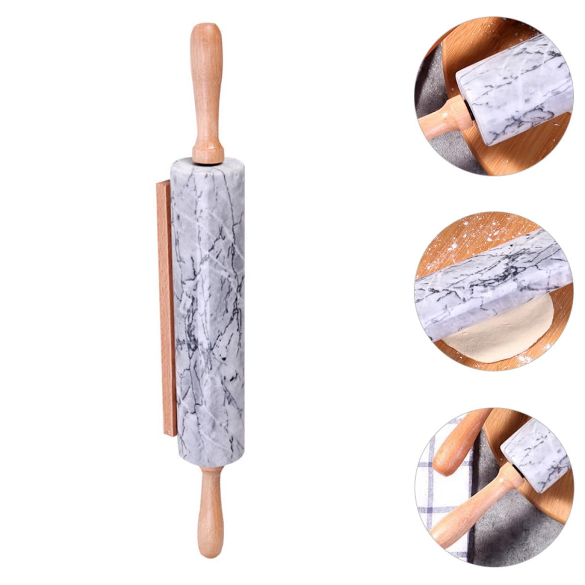 ARTIBETTER Rodillo Práctico y Multiusos de Mármol Mango de Madera de Amasar Diseño Simple y Duradero para Repostería en Cocina