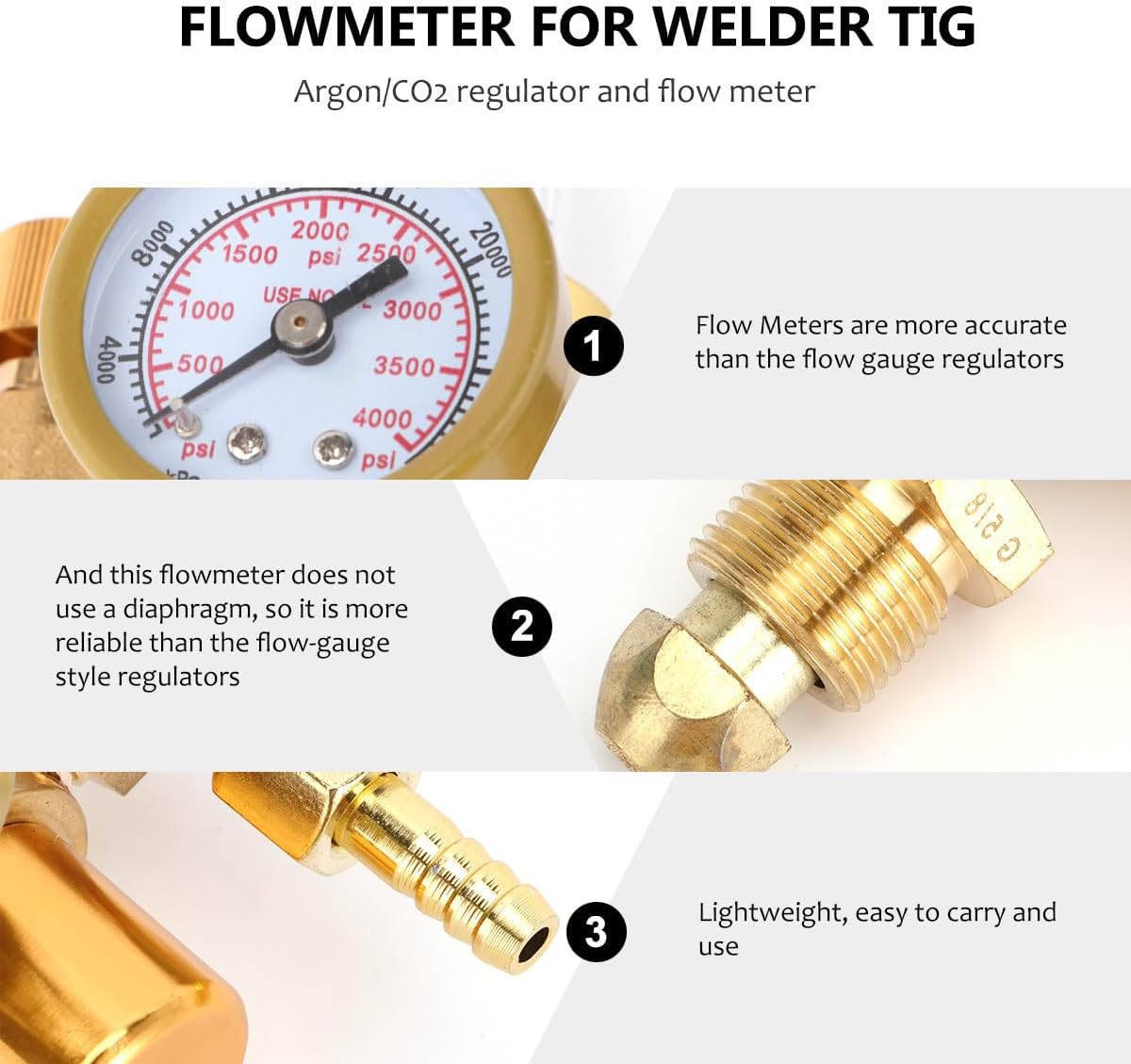 Artibetter Argon Regulator Flow Gauge Gas Welder Regulator with Pressure Gauge for Mig Tig Welding Equipment Suitable for Argon Gas Cylinders