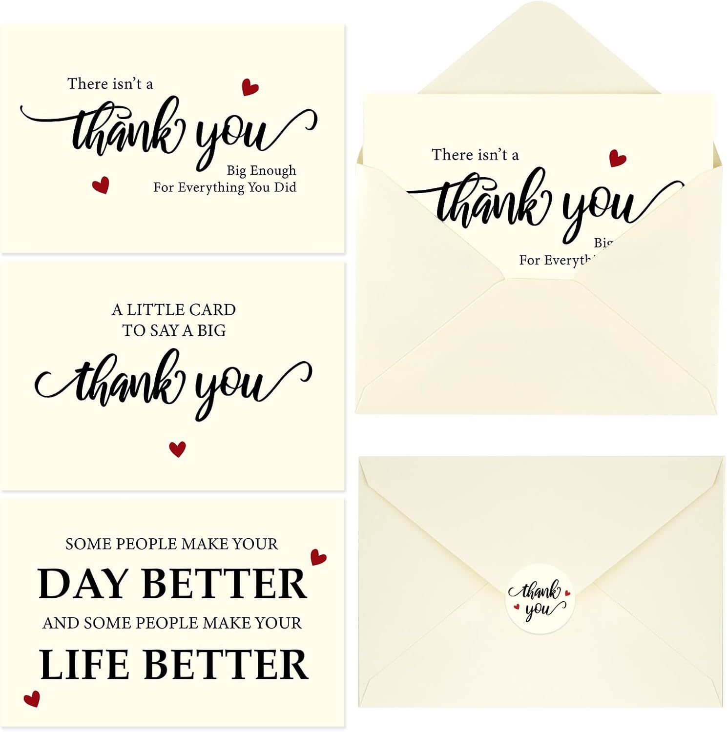 24 Pack Thank You Cards Bulk with Envelopes & Stickers, 4×6 Inches Day Better Appreciation Cards Notes for Teacher,Coworker, 3 Designs