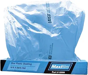 MAXIFILM 16ft x 350ft Blue Overspray Paintable Masking Plastic Sheeting - 8 Micron, 0.3 Mil