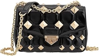 MICHAEL Michael Kors Women's SoHo Studded Quilted Patent Leather Shoulder Bag Black/Gold, Small, Black