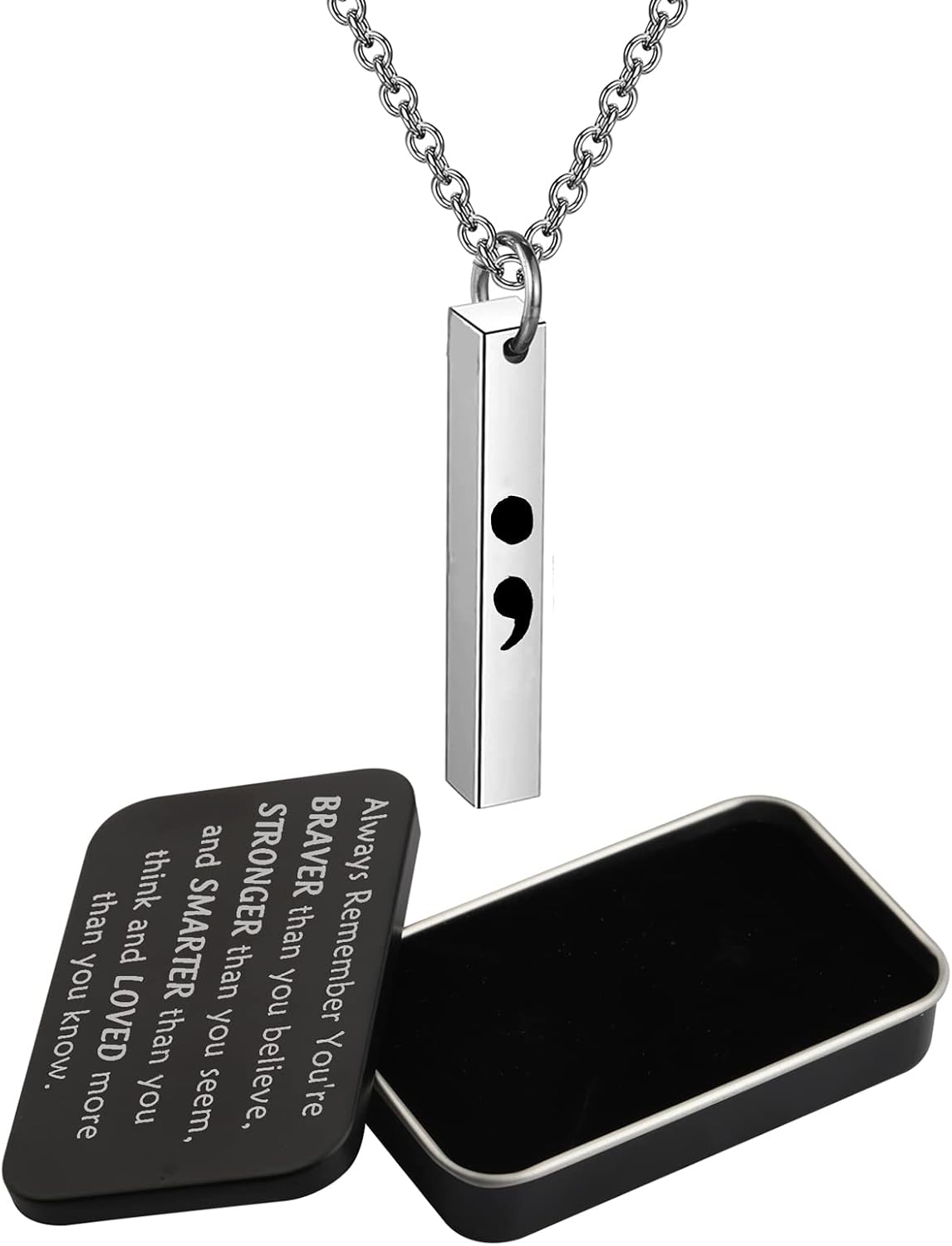 WSNANG Depression Awareness Necklace Depression Relief Gift Anxiety Suicide Awareness Mental Health Inspirational Gift Semicolon Bar Necklace