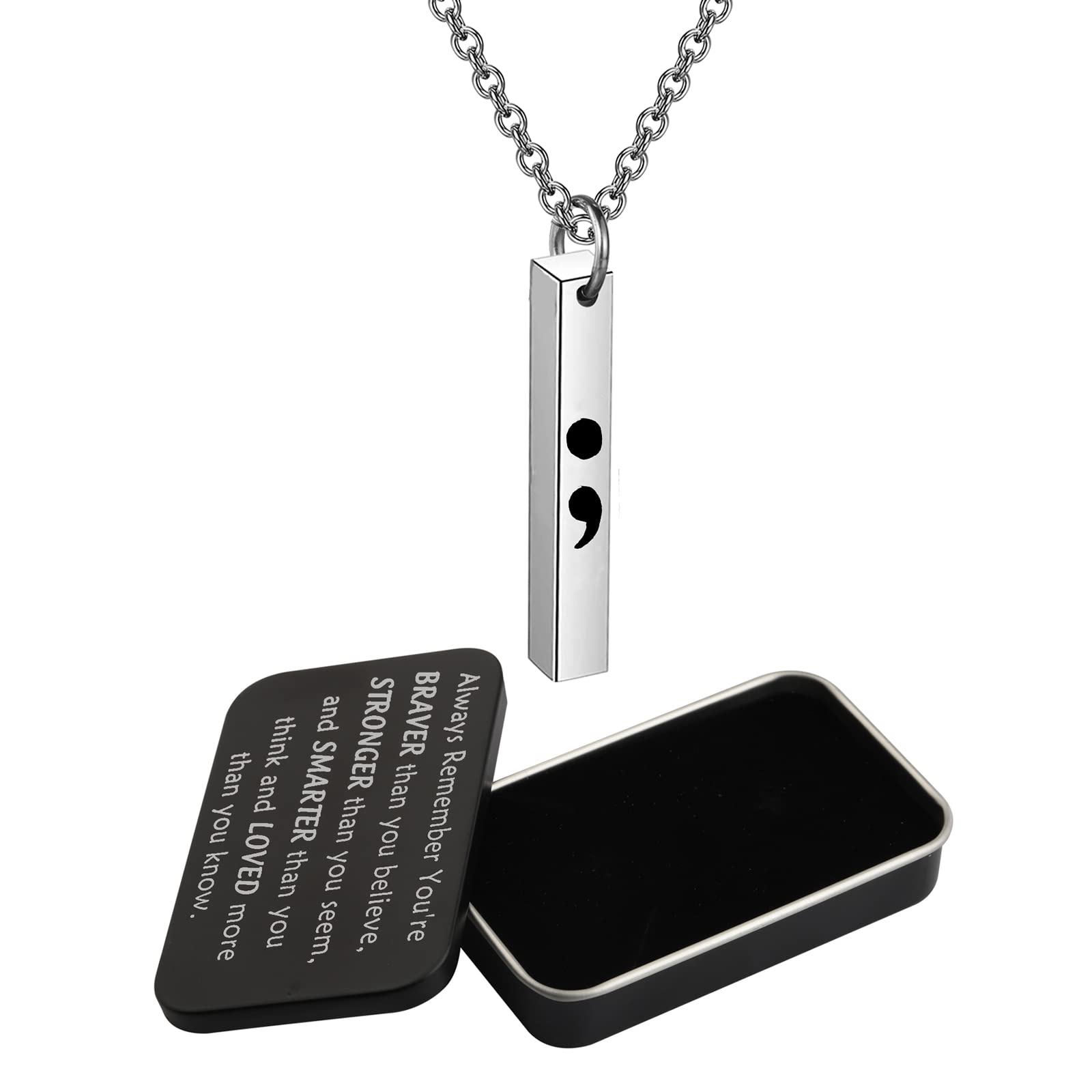 WSNANG Depression Awareness Necklace Depression Relief Gift Anxiety Suicide Awareness Mental Health Inspirational Gift Semicolon Bar Necklace