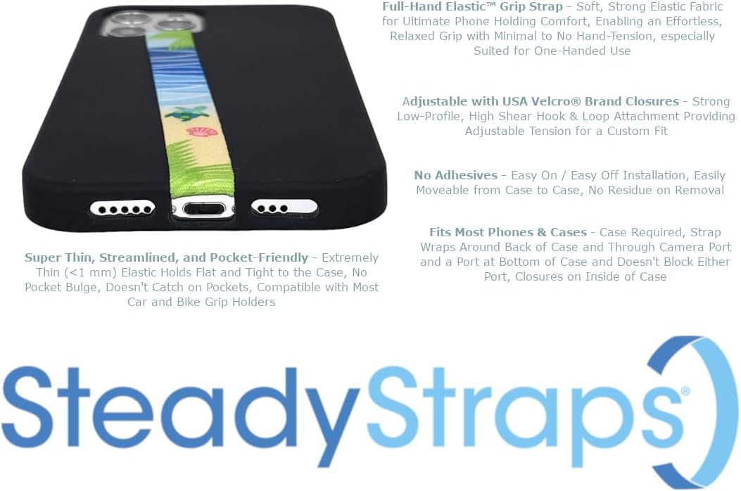 Full-Hand Elastic Phone Strap/Grip - Multi-Position Adjustable, Easy On/Off with Secure Authentic Hook & Loop Closures, Flexible, No Adhesives - 3 Pack Collection (Flowers Collection)