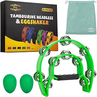 Glory Double Row Tambourine, Half Moon Double Row Metal Jingles Hand Held Instruments Percussion with Handle Grip, Tambourines for Adults, Party,Gift,Green