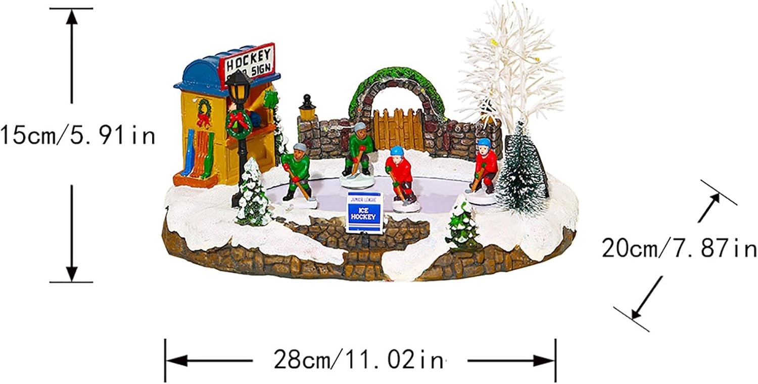 Christmas Snow Village, Christmas Lighting Snow House with Classic Music, Skating Pond and 4 Moving Skater, USB/Batteries Powered and Realistic Atmosphere, for Indoor Decoration, Gift Idea