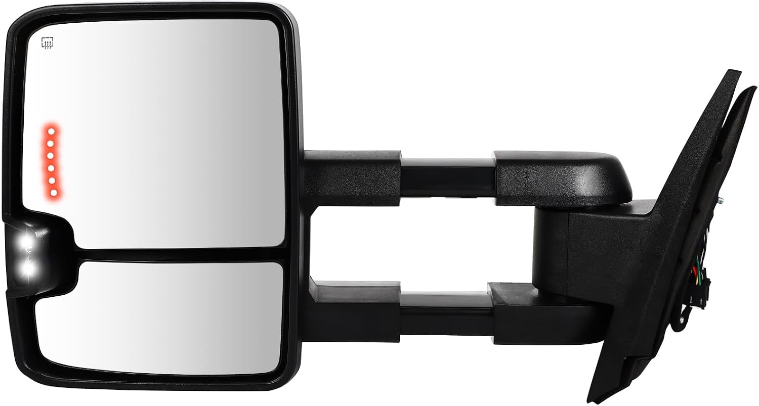 A Pair Of Towing Mirrors Fit For 2007-2013 For Chevrolet Silverado For GMC Sierra With Power Heated Arrow Signal On Glass Switchback Light On Cover Back Up Lamp Black Texture Mirrors