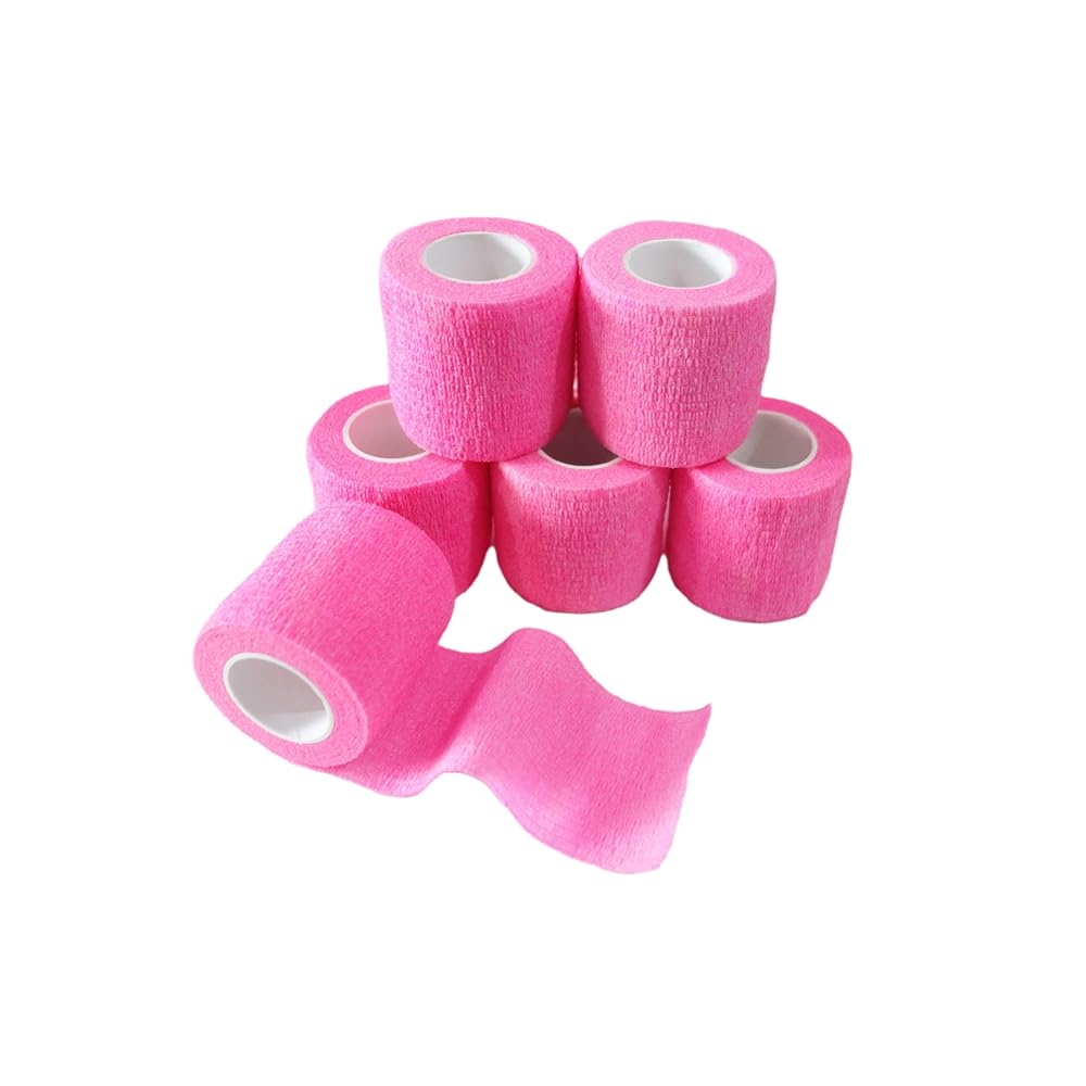 Transun Moo 6 Pack 2 x 5 Yards Self Adhesive Bandage Wrap Breathable Cohesive Vet Wrap for Pets, Elastic Self-Adherent Tape for Sports, Wrist, Ankle (Pink)