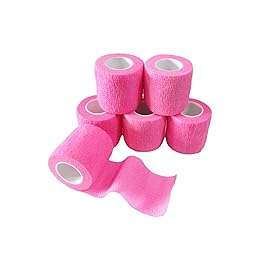 Transun Moo 6 Pack 2 x 5 Yards Self Adhesive Bandage Wrap Breathable Cohesive Vet Wrap for Pets, Elastic Self-Adherent Tape for Sports, Wrist, Ankle (Pink)
