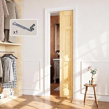 28x80 Pine Pocket Door, Pre-Assembled Solid Door with Steel Clad Wood Frame & Soft Close, Build Quality Interior Sliding Doors, Sturdy and Easy Install, 6 Panel Doors