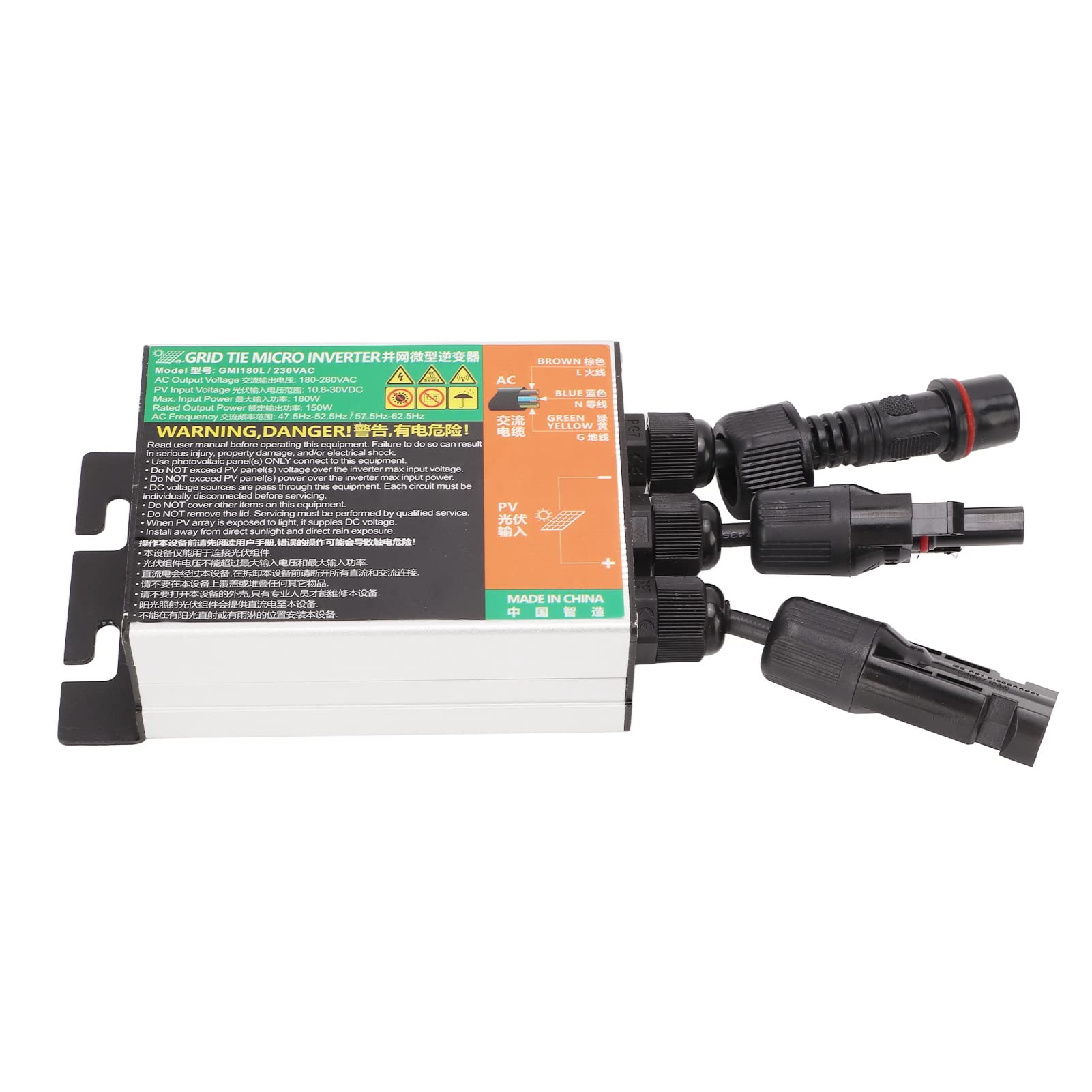 Inversor de Conexión a Red Solar GMI, Microinversor de 0,2 ~ 1,6 KW, Inversor de Conexión a Red de Onda Sinusoidal Pura de 230 V, Entrada Solar MPPT, Adecuado para Sistema Solar Pequeño (180 W)