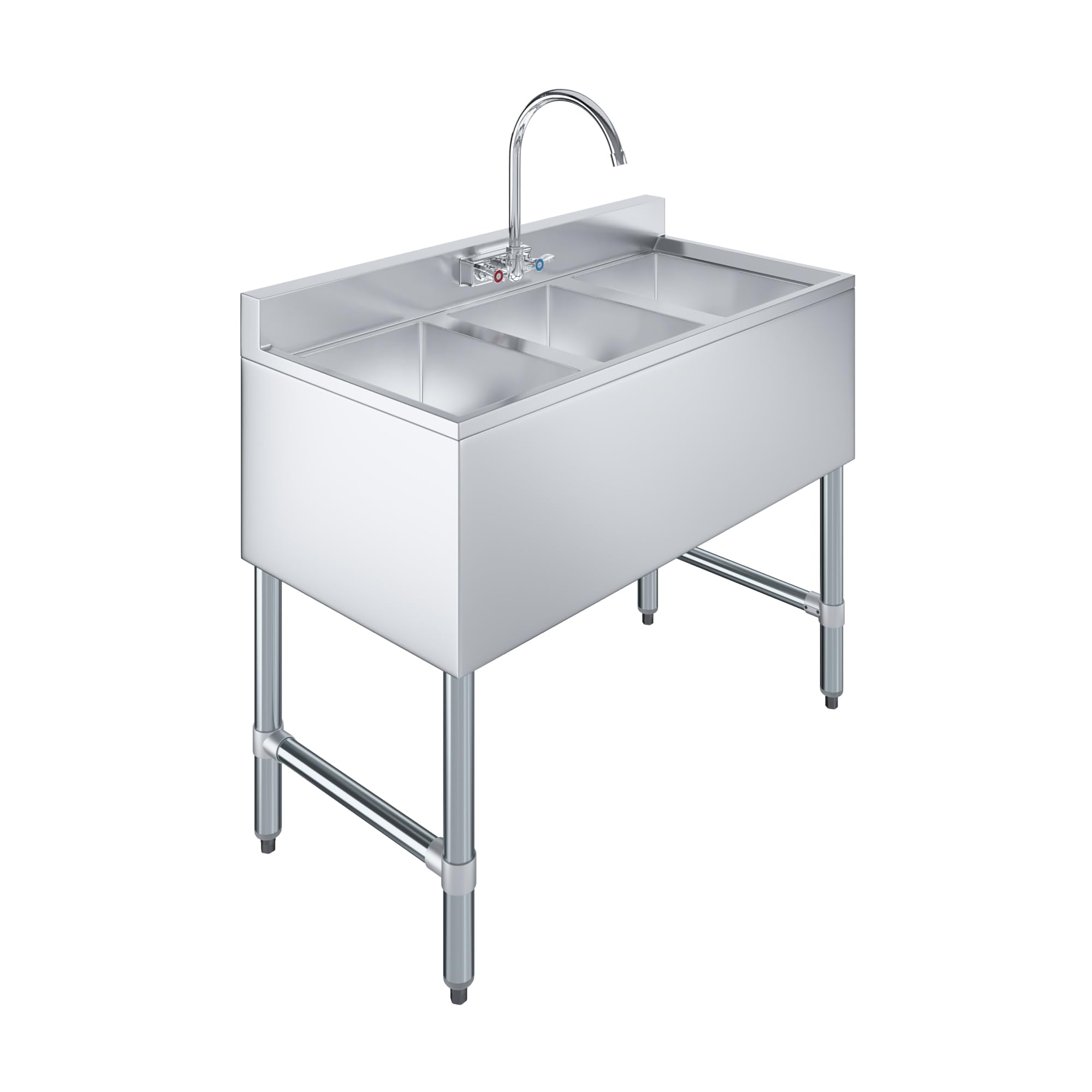 AmGood 38 in. x 19 in. Three Bowl Commercial Underbar Sink with Faucet, NSF Approved