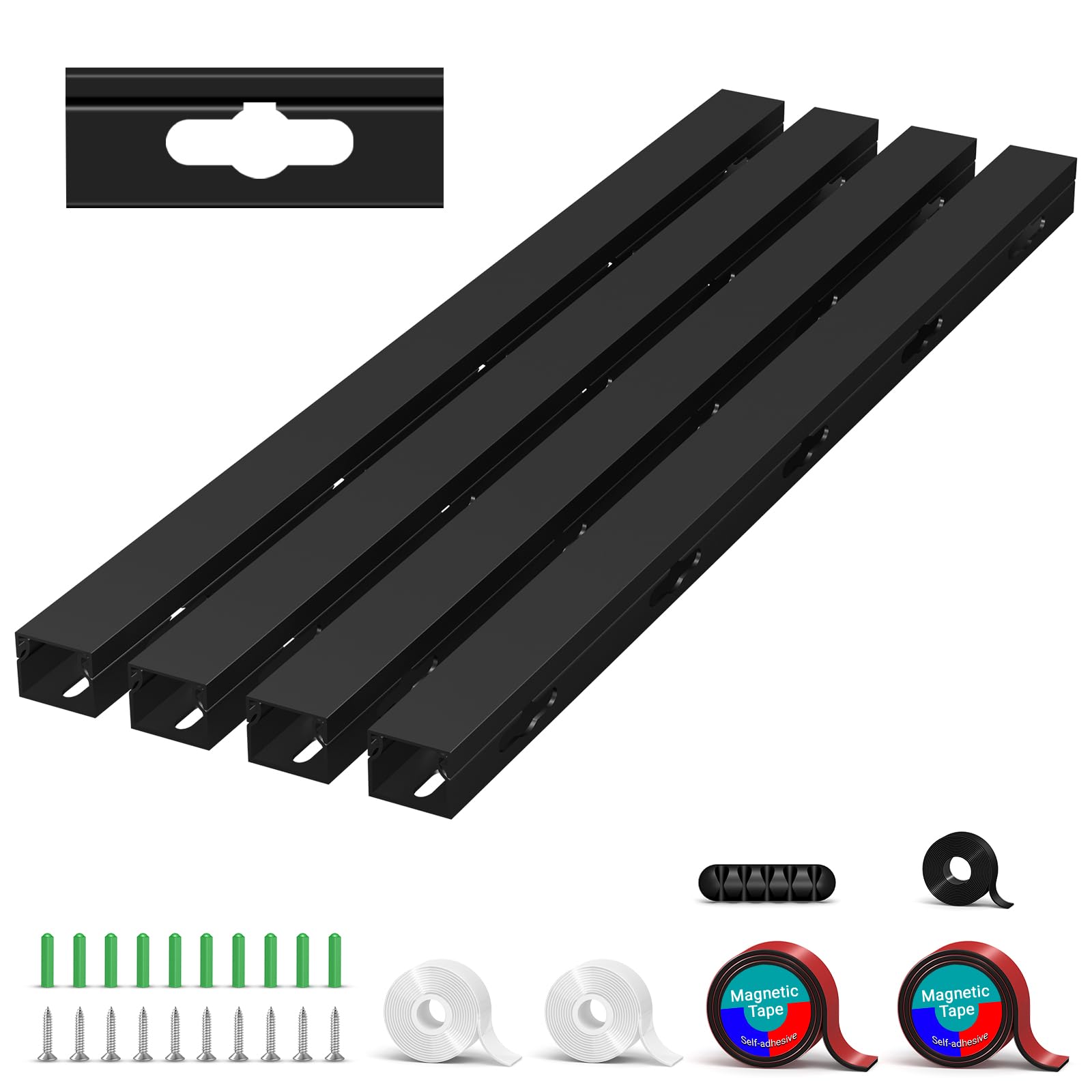Cable Trunking - Magnetic Cable Management Under Desk with Upgraded Aesthetic Large Hole, Cable Raceway Kit for Hiding Computer, Gaming Desk, Network, TV, Power Cord - 4x15.7in Black