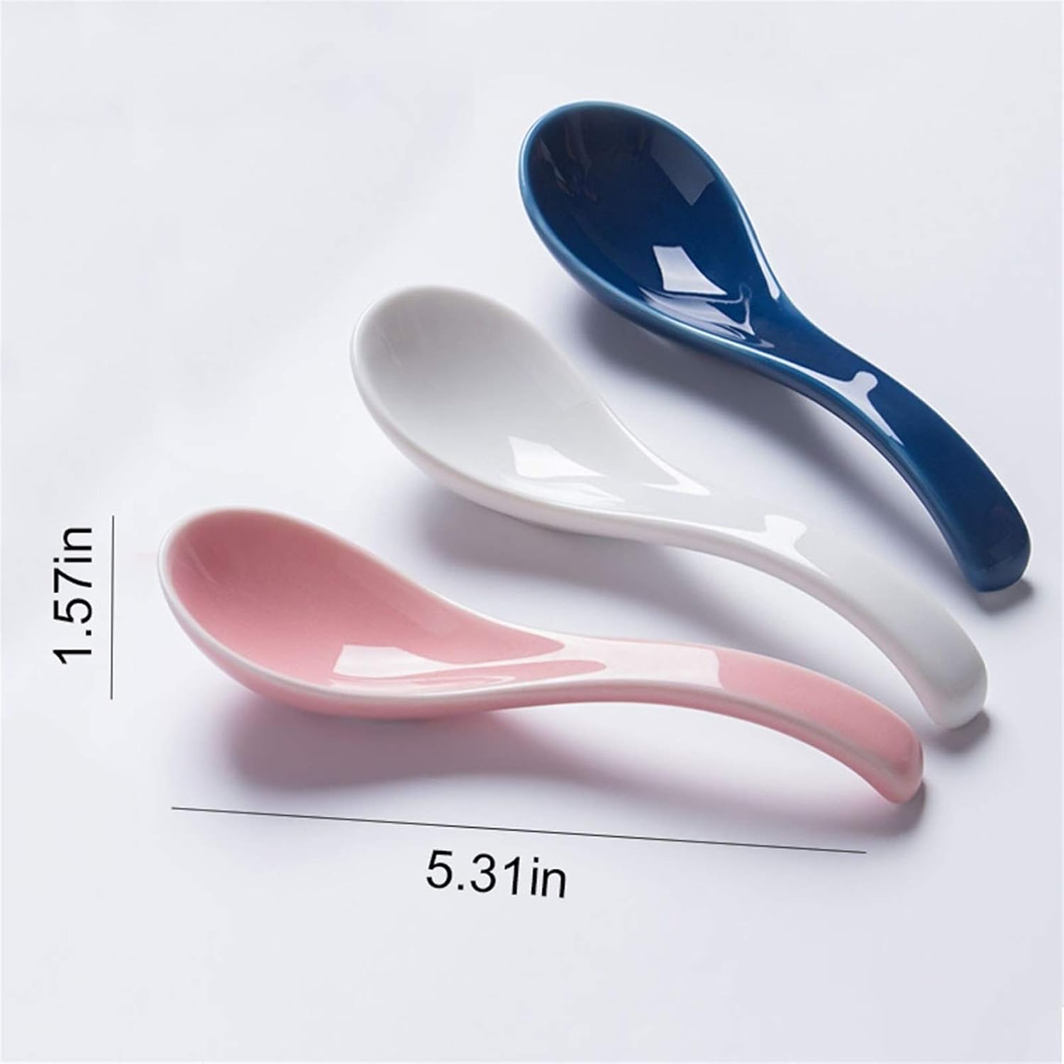 Scoop Soup Spoon Set 10 Pieces Ceramic Spoon Household Cute Small Soup Spoon Rice Spoon Length 5.31 inches (5 Colors) Soup Spoon (Color : C)