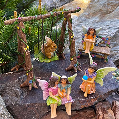 Mood Lab Fairy Garden - Accessories Kit With Miniature Figurines - Swing Set Of 6 Pcs - For Outdoor Or House Decor #TOP3