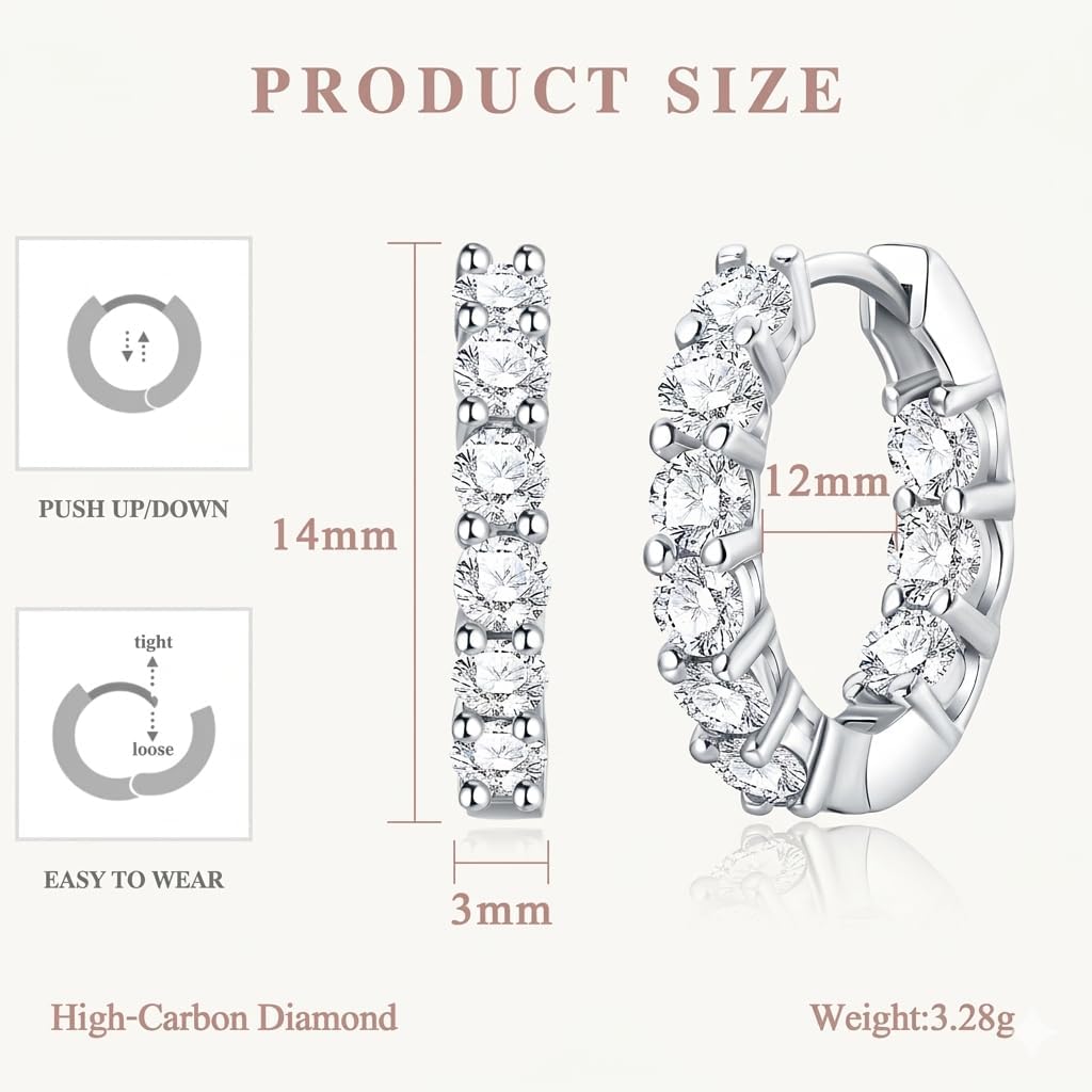 925 Sterling Silver Huggie Earrings for Women, Small Hoop Earrings with High-Carbon Diamond, Hypoallergenic Lightweight Jewelry for Daily Wear