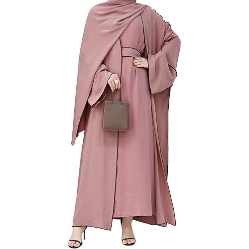 Women Muslim Abaya Dresses Prayer Cardigan Robe Contrasting Edges Islamic Dubai Open Front Abaya