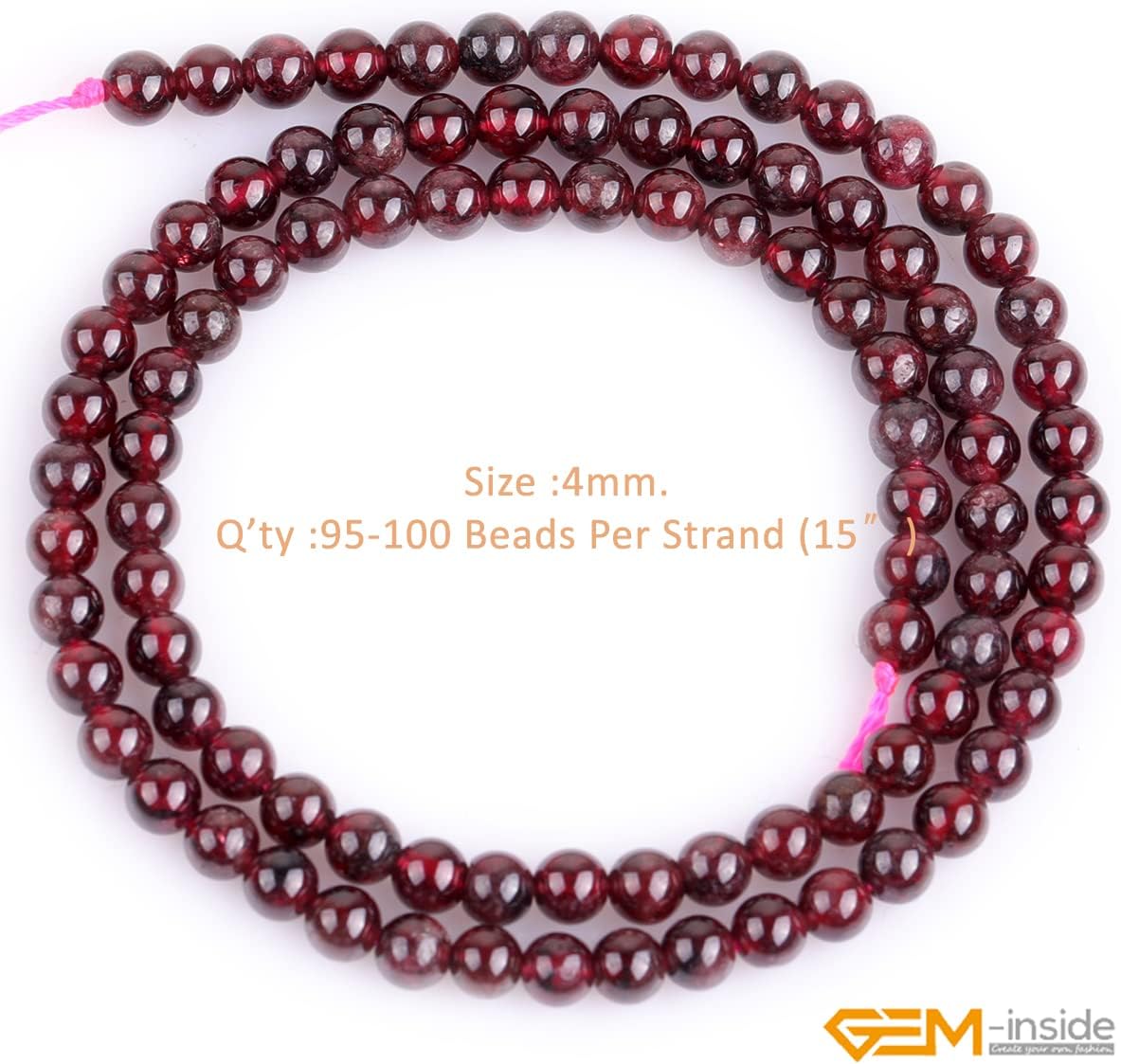 GEM-Inside Natural 4mm Garnet Gemstone Smooth Round Stone Loose Beads Crystal Energy Stone Power for Jewelry Making 15" - Image 2