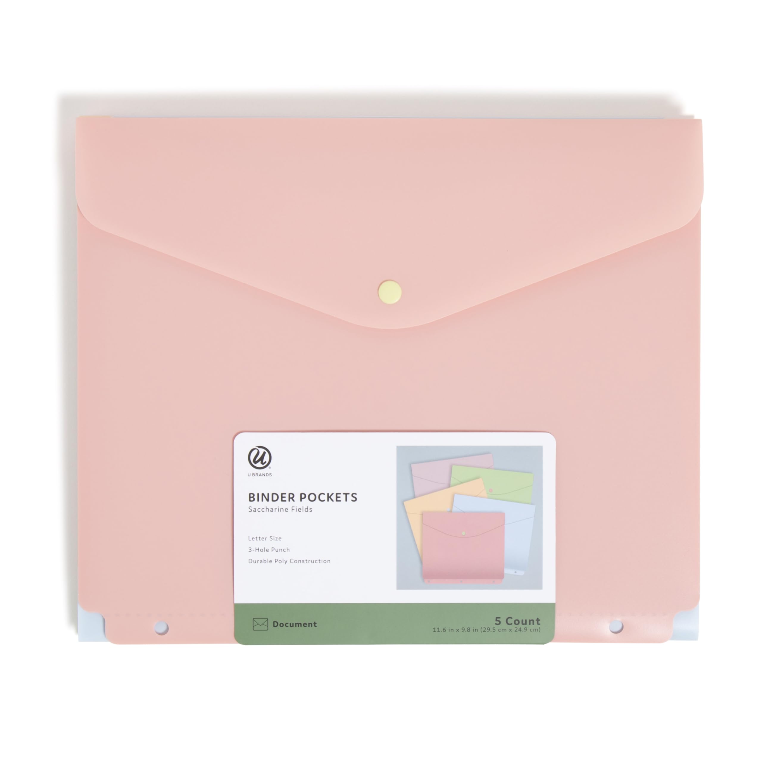 Condition photo showing Good Condition for U Brands Binder Pocket, 5 Pack Super Heavyweight Poly Binder Document Holder for 3 Ring Binder Organizer, File Folders Side Loading, Letter Size, Saccharine Fields Color Pallet (7326T04-24)