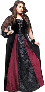 ゴシックメイデンバンパイア 大人用 Plus Size (大きいサイズ) ポリエステル製 メッシュ袖 透け感あり 襟付きチョーカー付