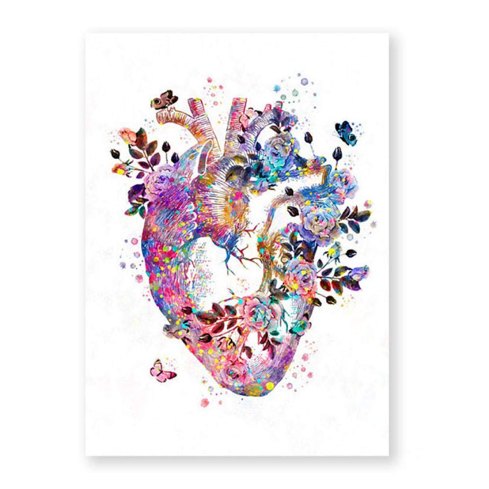 Poster Anatomie Fleurs – Cerveau, Cœur, Poumon – Impression Sur Toile 50x70 Cm – Décoration Murale Style Vintage – Sans Cadre