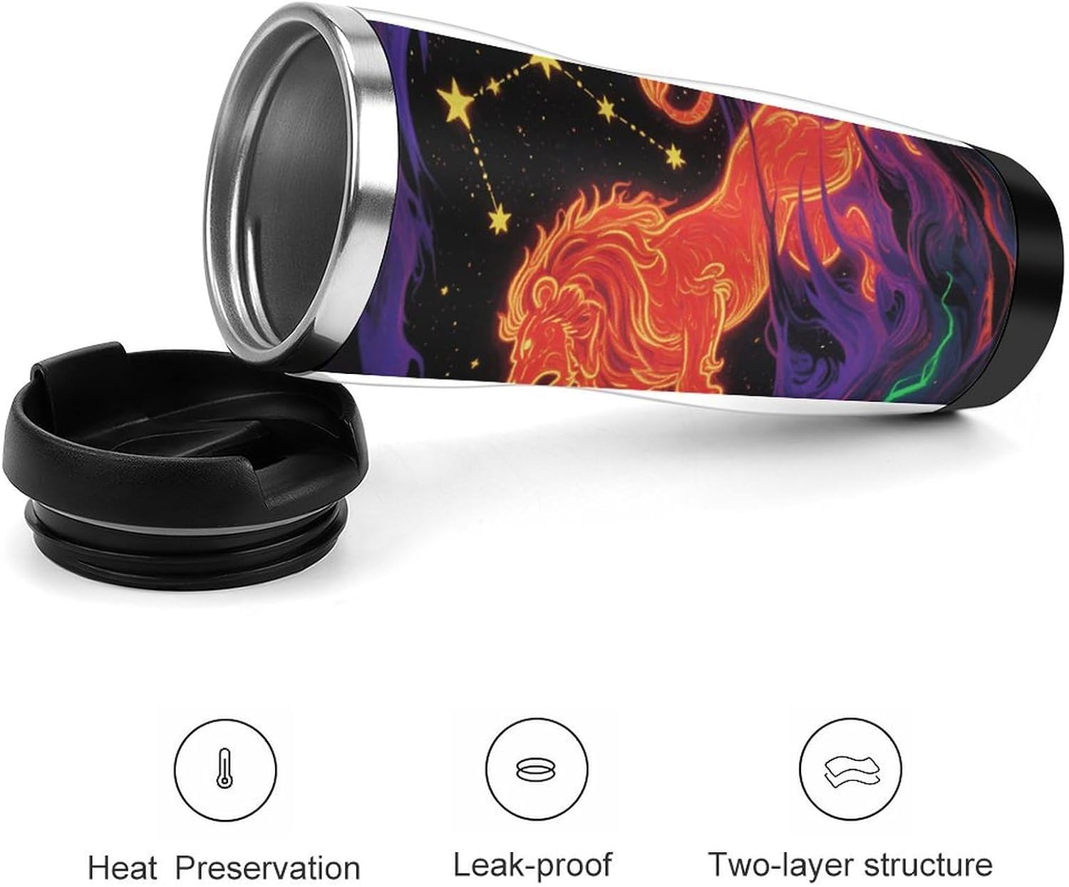 Blacklight Constellation Travel Mugs Reusable Stainless Steel Water Cup Insulated Leak Resistant Mug Double-Layer Design Coffee Cup for Home Camping Vehicles Office
