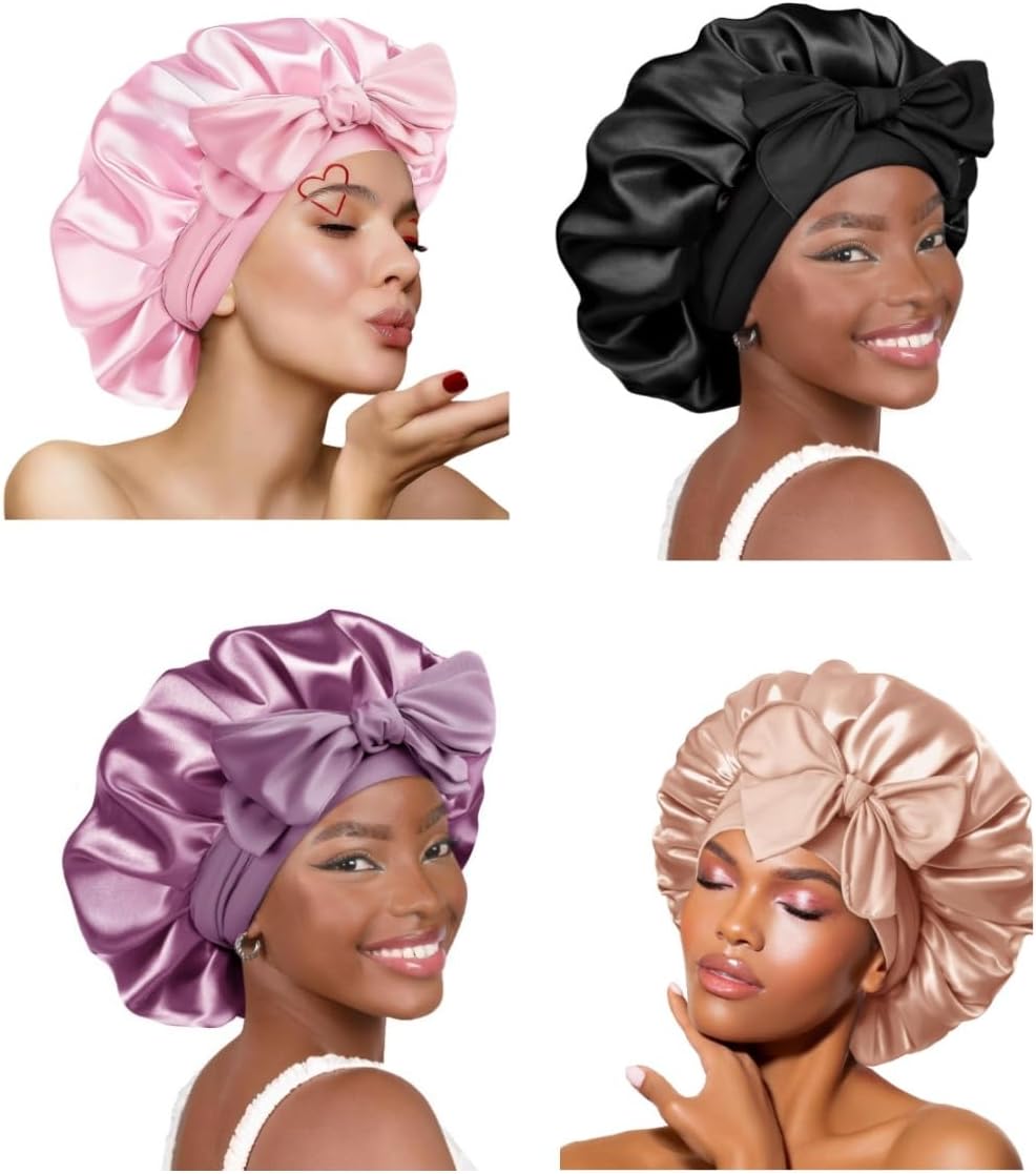 1 Pack Silk Bonnet, Adjustable Soft Satin Bonnet Tie Band, Single Layer Sleep Night Cap for Sleeping Women