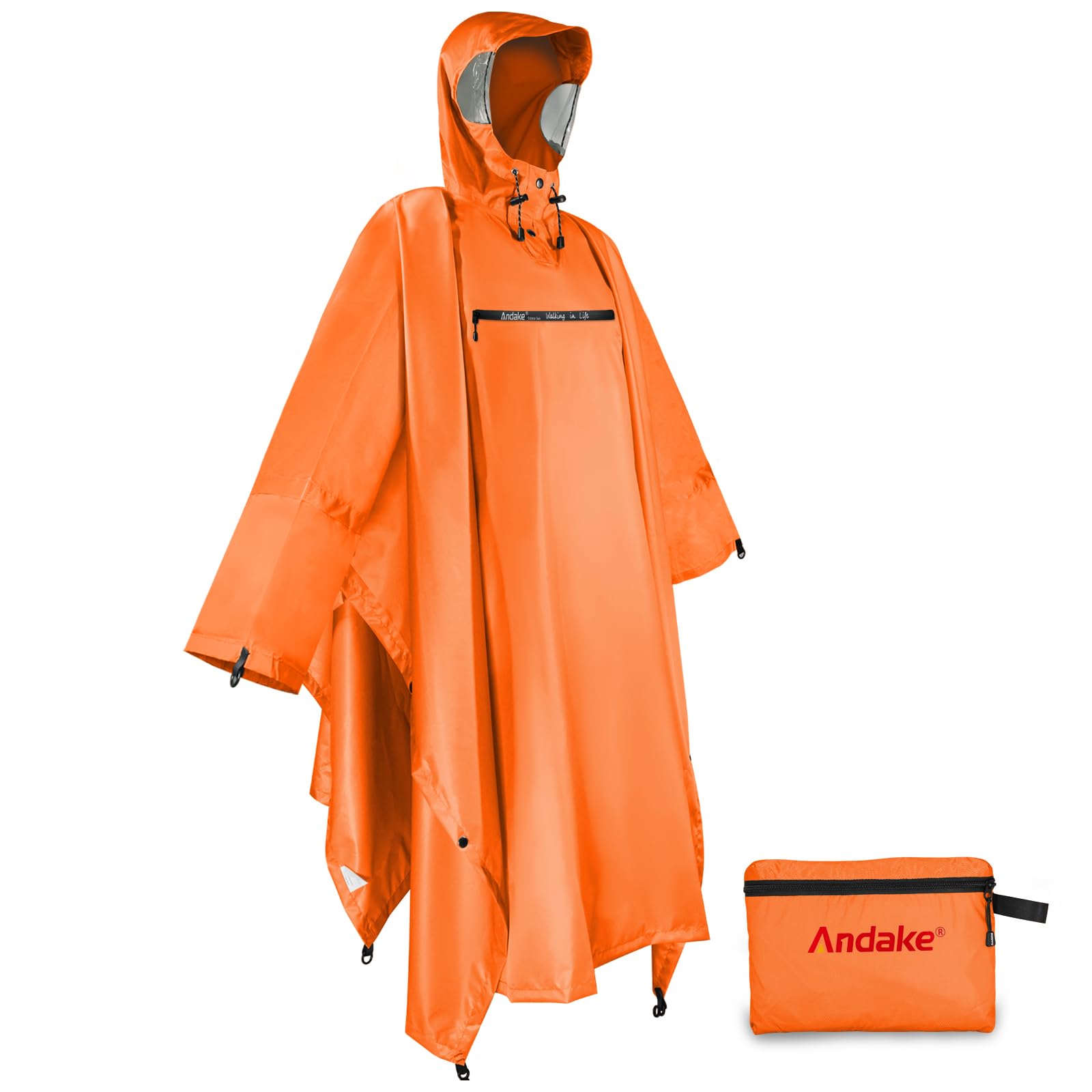 AndakeWaterproof Rain Poncho for Adults Unisex,230T Ripstop Polyester,Raincoat Gear with Transparent Viewing Window Outdoors