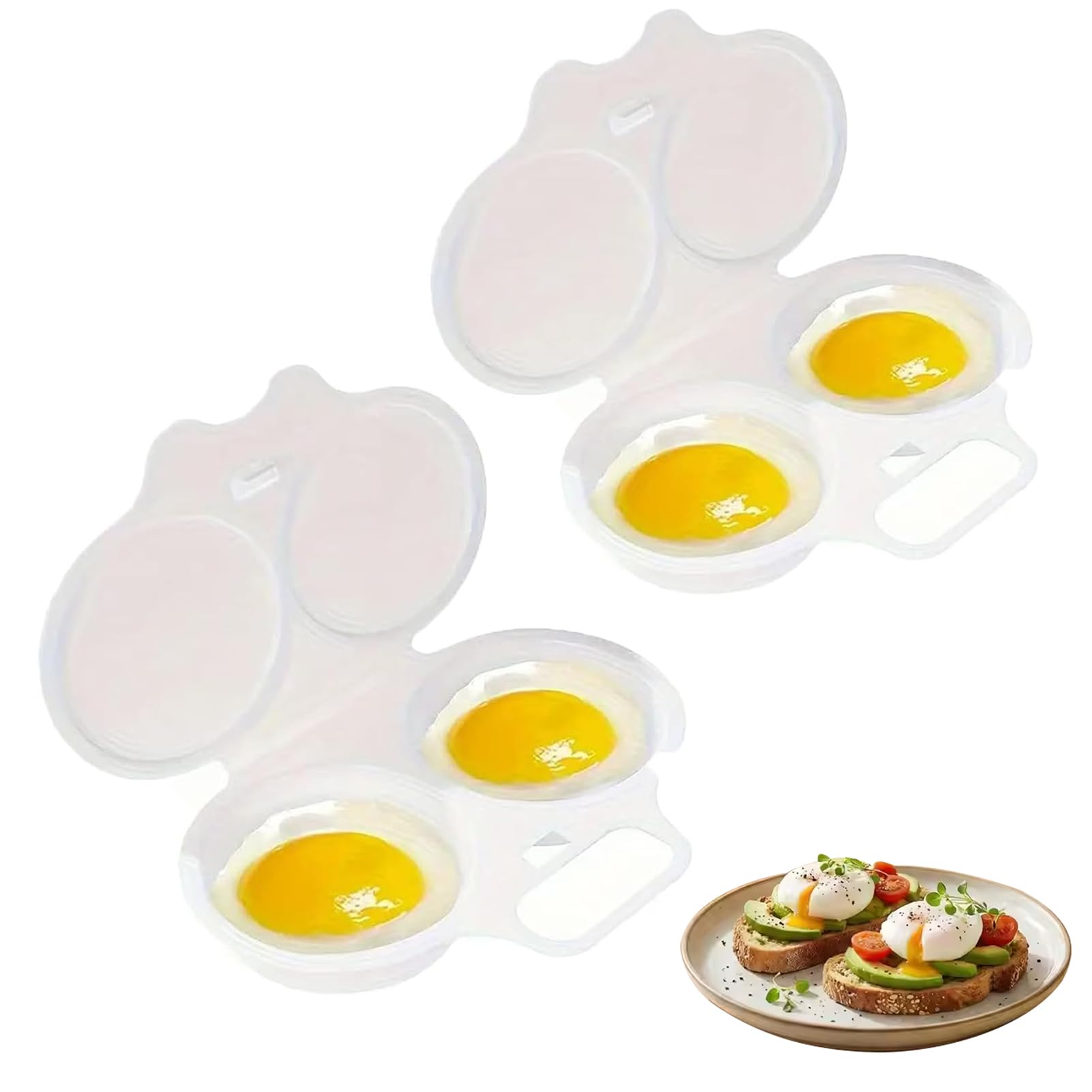2PCS Microwave Egg Poacher With Lid & Handle, 2 Cavity Microwave Egg Poacher, Microwave Egg Boiler Poacher, Nonstick Poached Egg Maker, Quick-Heat Microwave Egg Cooker for Kitchen Cooking Tool，White