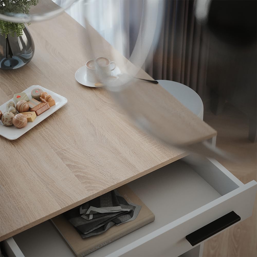 Vicco Set de Table de Bar Repose, Blanc/Sonoma, 67x100cm avec 2 tabourets de Bar, pour Une Utilisation comme Table Haute avec étagères réglables