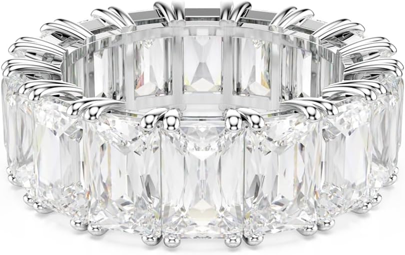 Swarovski Matrix Ring, Rectangular Cut Clear Crystals, Rhodium Finish