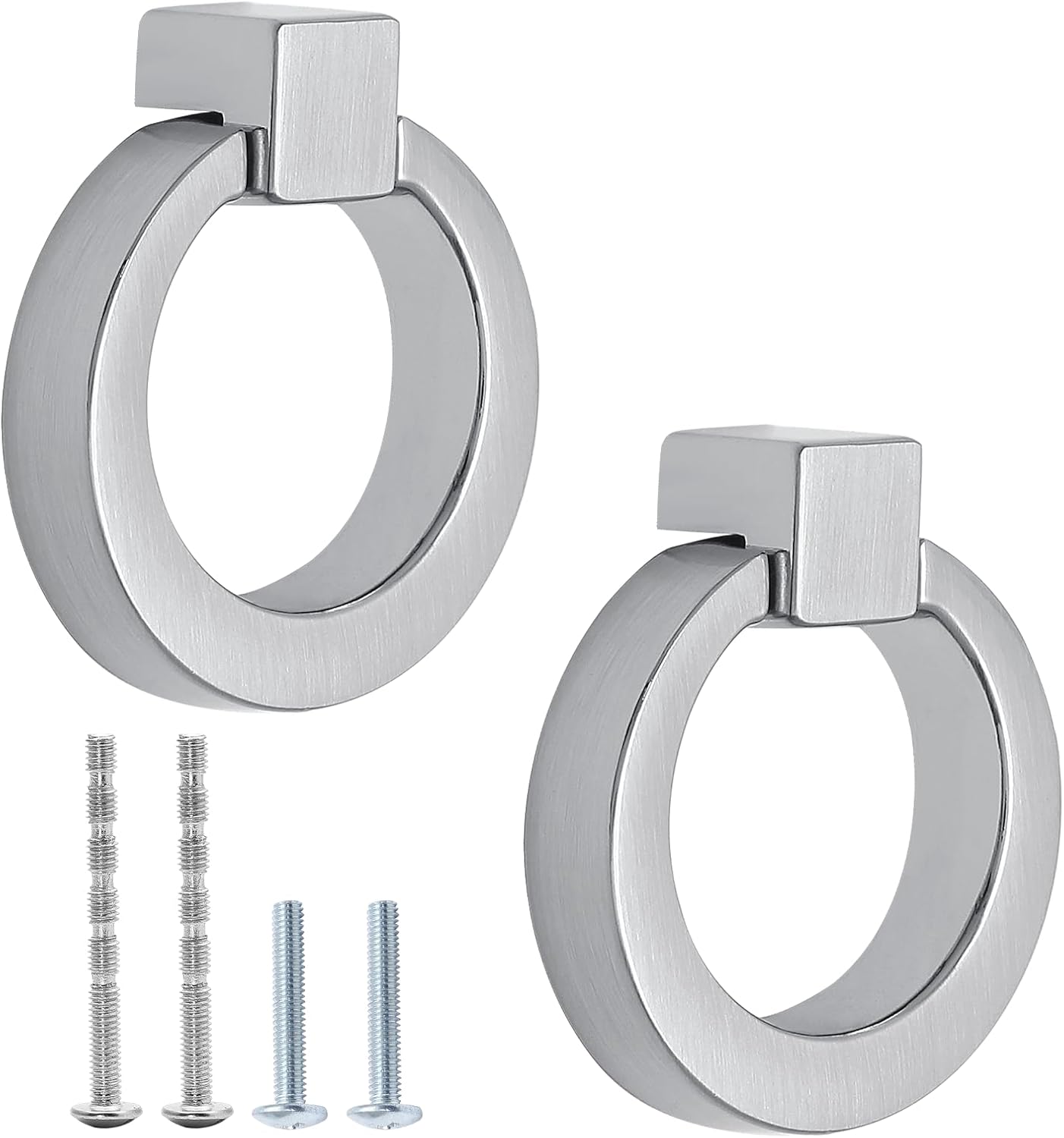 Litoexpe Brushed Nickel Cabinet Knobs Drawer Ring Pulls, Zinc Alloy Closet Cupboard Door Knob Ring Handles, Pack of 2