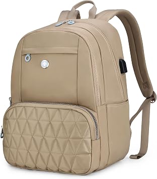 Swissdigital Design Backpack for Women, 15.6 inch Laptop College Khaki Medium Simple Modern Backpacks for School with USB Charging Port for Womens Girls | SD1711-75