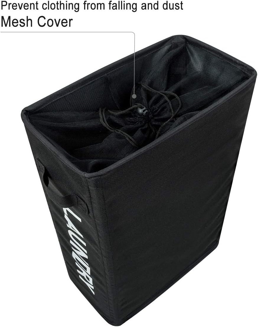 ZERO JET LAG 45L Large Slim Rolling On Wheels Laundry Hamper Basket Tall Dirty Clothes Hamper Clothes Storage Basket Standable Corner Handy Bin Hamper Basket 15×8×22" (22 Inches,Black)