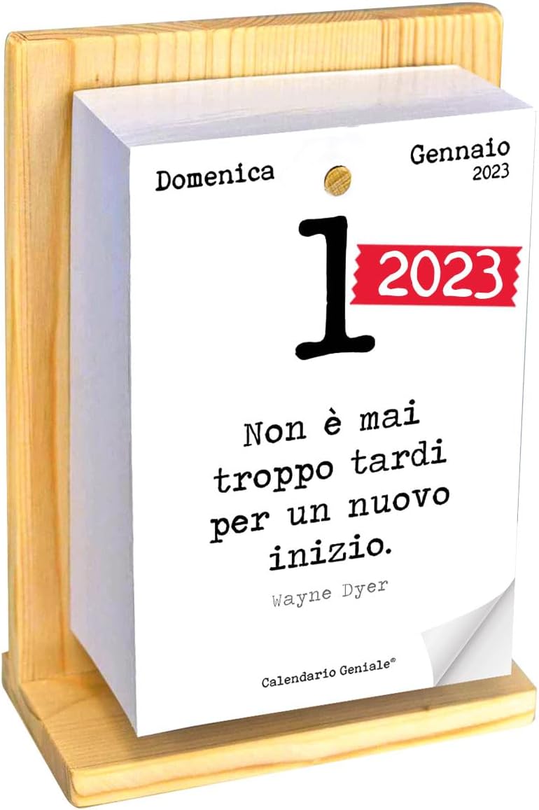 Calendario Geniale 2025. The Original. The First with Digital Bonus. Support Natural Organic Fir Wood. Gift Idea. Read a Phrase and Philosophical Thought. Calendar with Box
