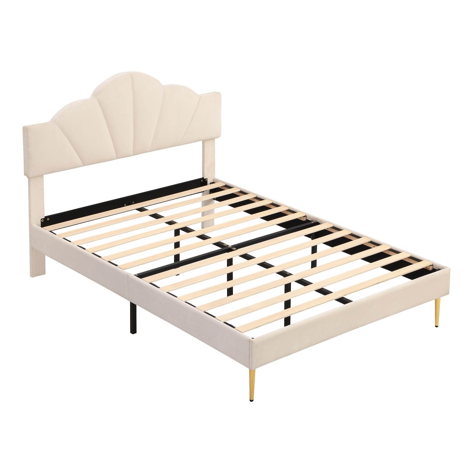 KOMHTOM Letto Imbottito Letto Piattaforma con Testiera del Letto con Rete a Doghe in Legno Modernità Camere da Letto(senza Materasso) (Beige, 140 x 200 cm