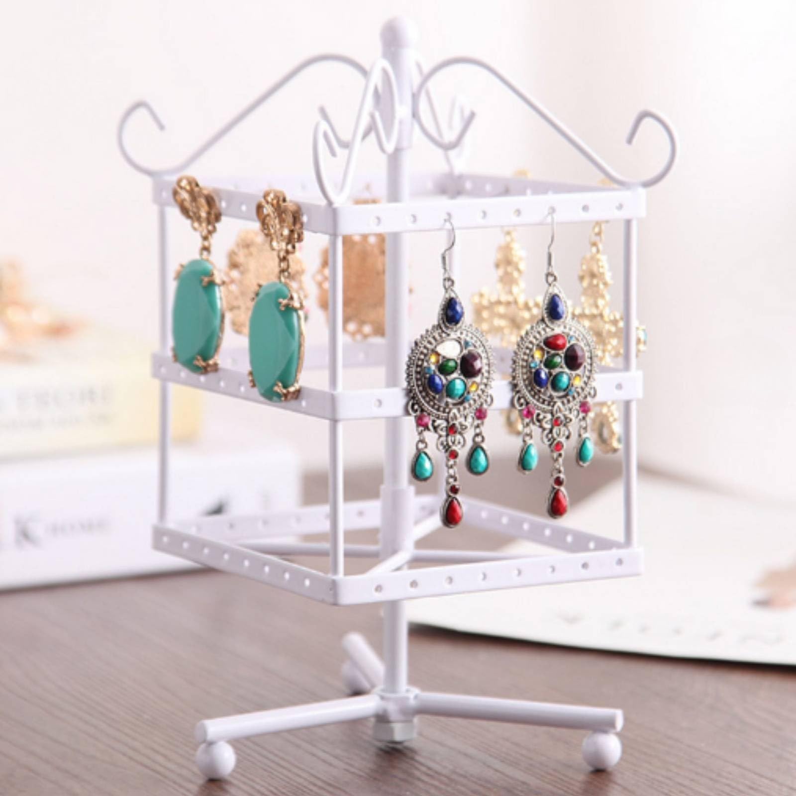 Vertical Joyas con Base Cuatro s Autoportan Metal con 96 Agujeros Elegan Expositor Cuadrado Joyas Ganchos,