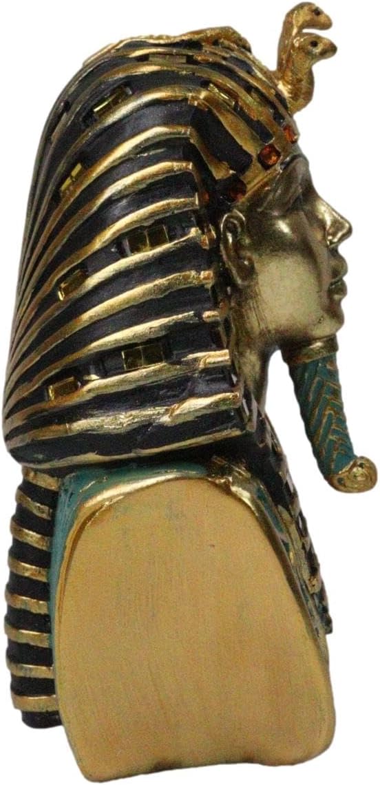 Ebros Gift Golden Cobra and Vulture Nemes Mask of Pharaoh Sculpture 6.5" Tall Egyptian Dynasty King TUT Bust Figurine with Hieroglyphs Gods and Goddesses of Egypt