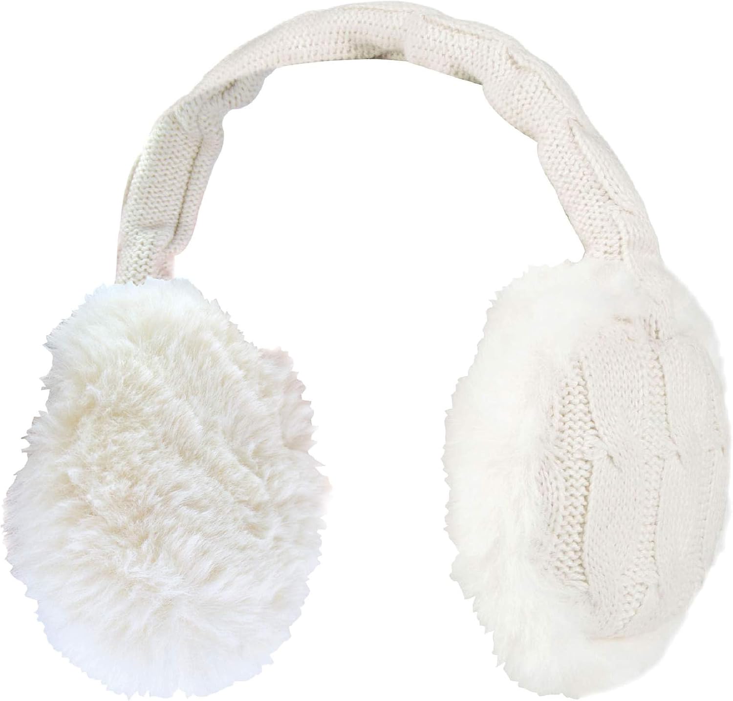 HEAT HOLDERS - Womens Faux Fur Knitted Winter Earmuffs | For Her | Outdoors (One Size, Cream)