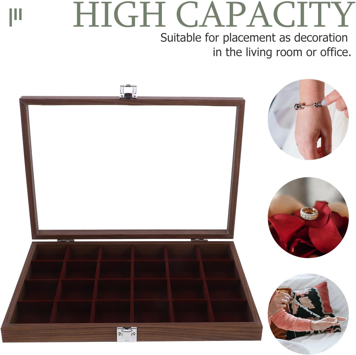 Artibetter Tea Bag Storage Box with 24 Compartments, Walnut Wood Grain Organizer 10.24 X 7.68 X 2.36 Inches, Tea Packet Holder for Kitchen Pantry and Coffee Station