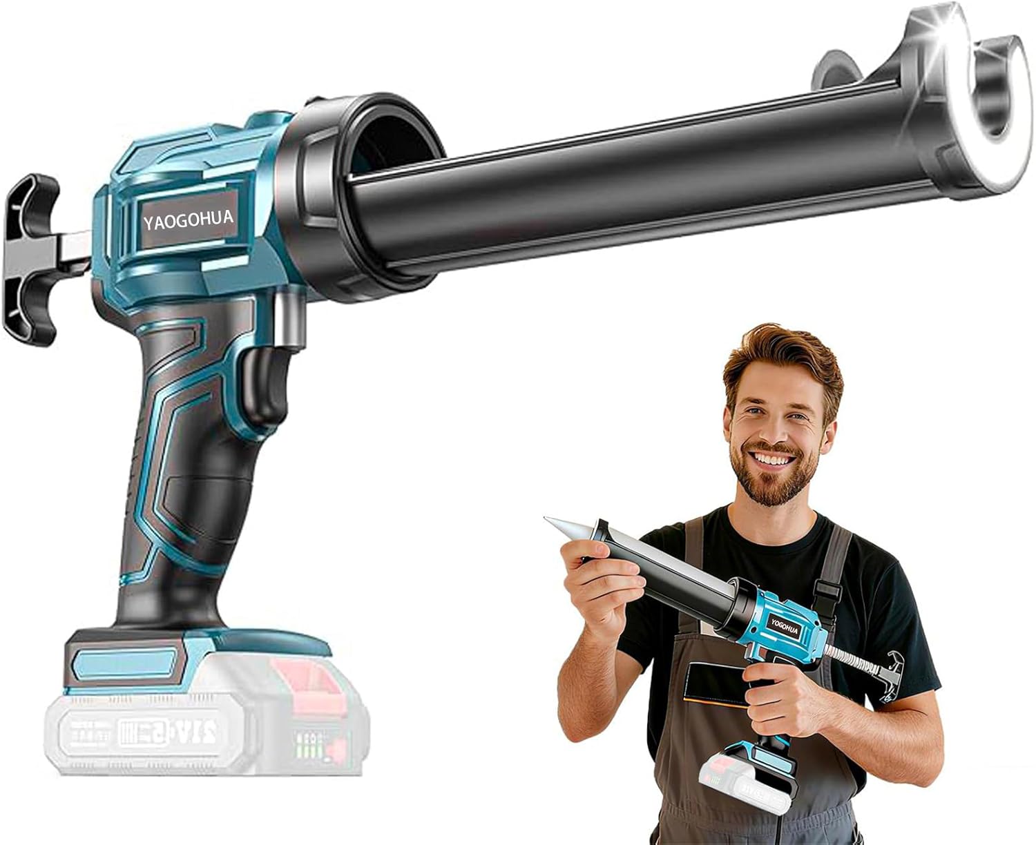 Electric Caulking Gun Compatible with Makita Battery, 4 Adjustable Speeds, Cordless Caulk Gun with LED Light, 10OZ/300ML Caulk Gun for Filling, Sealing (Battery Not Included)