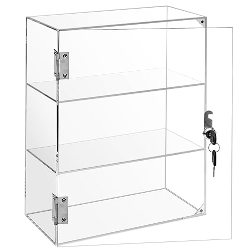 Locking Display Case, Showcase Display Cabinet, 3-Tier Acrylic Display Case with Lock Key, Clear Countertop Display Cabinet with Shelves for Retail Store Collectibles Figures(11.8x5.9x15.7 inch)