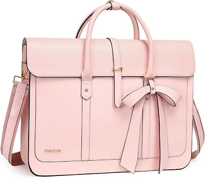 MOSISO Laptop Bag for Women, 15-15.6 inch PU Leather Laptop Shoulder Bags Convertible Backpack, 16 inch Messenger Bags Casual Handbag Work Briefcase Travel Computer Bag with Bowknot, Pink Global Recycled Standard