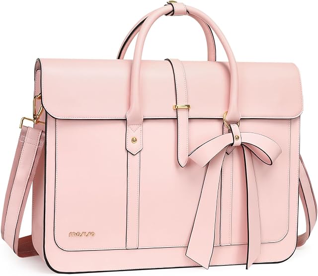 MOSISO Laptop Bag for Women, PU Leather Laptop Shoulder Bags Convertible Backpack, Work Travel Computer Bag with Bowknot