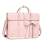 Laptop Bag for Women, 15-15.6 inch PU Leather Laptop Shoulder Bags Convertible Backpack, 16 inch Messenger Bags Casual Handbag Work Briefcase Travel Computer Bag with Bowknot, Pink