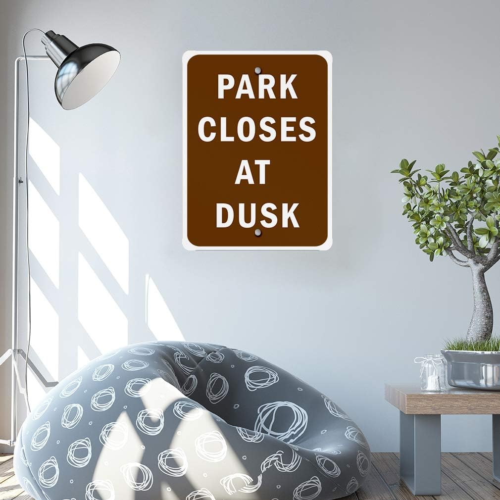 Aluminum Vertical Metal Sign Multiple Sizes Park Closes at Dusk Brown and Campground with Border Weatherproof Street 9x12Inches