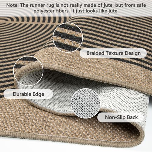 Capslpad Runner Rug for Entryway 80x150cm Non-Slip Hallway Carpet Runner Washable Jute Look Rug Kitchen Runner Durable Natural Fibre Area Rug Runners for Living Room Bedroom Balcony Corridor, Black - Image 4